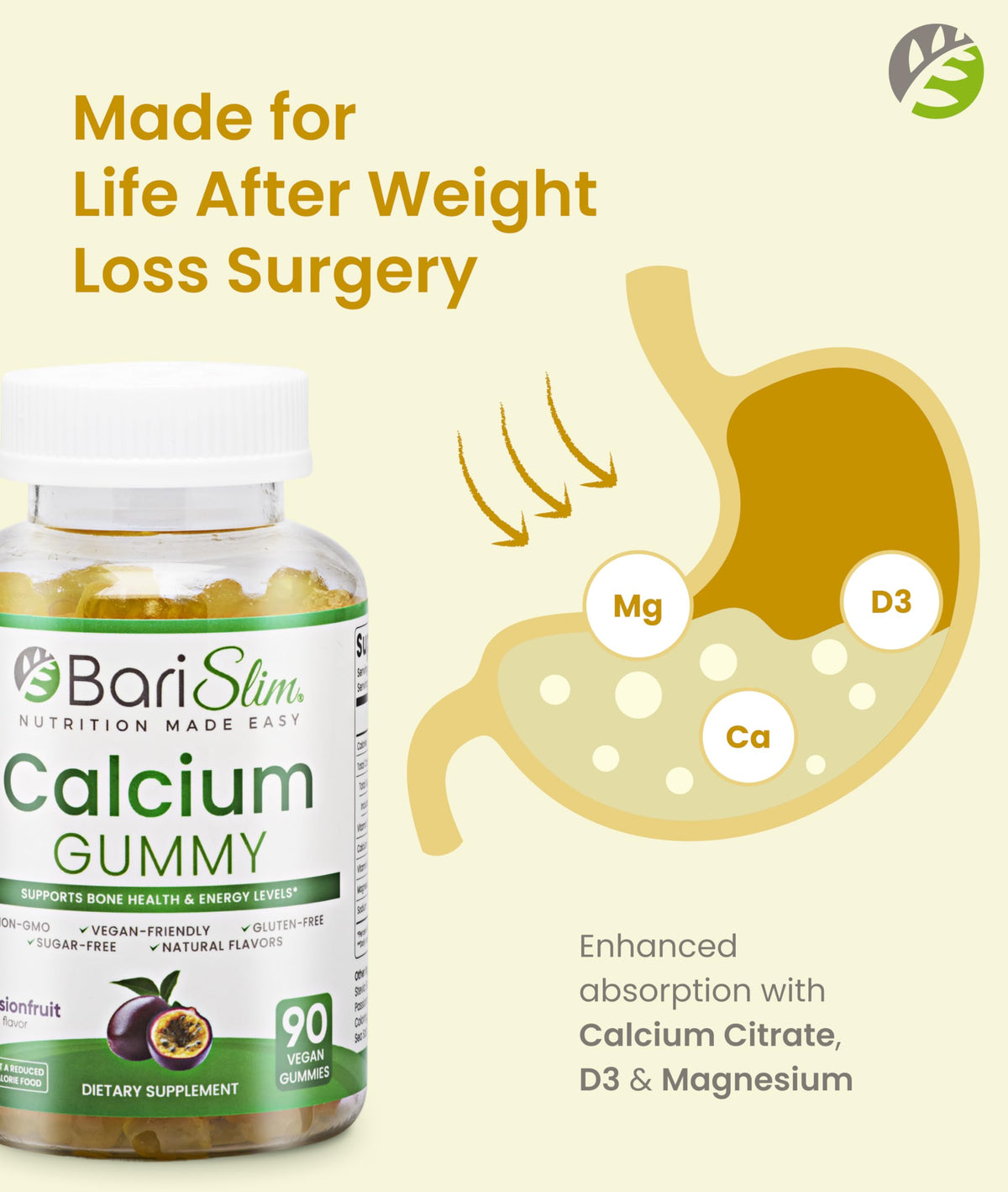 BariSlim Gummies Calcium 500mg, goût fruit de la passion