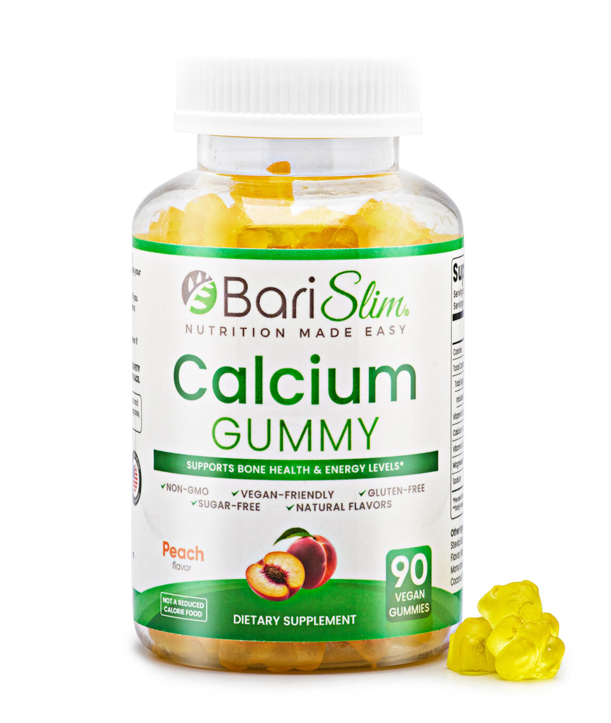 BariSlim Gummies Calcium Végétalien 500mg Pêche - vue avant