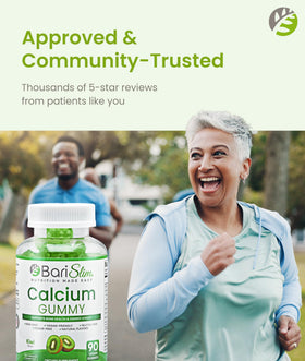 BariSlim Gummies Calcium Végétalien Kiwi, gummies sur une table en bois
