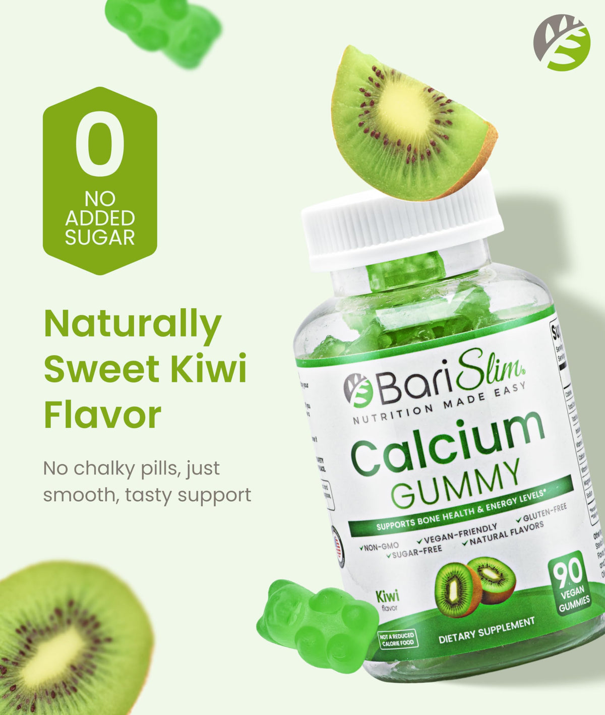 BariSlim Gummies Calcium Végétalien Kiwi, vue de près des gummies