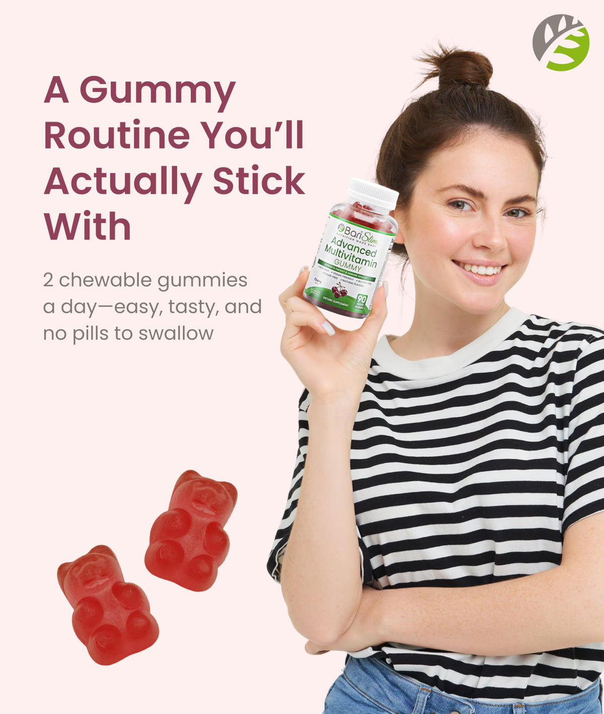BariSlim Gummies Multivitamines Cerise, gummies dans une main
