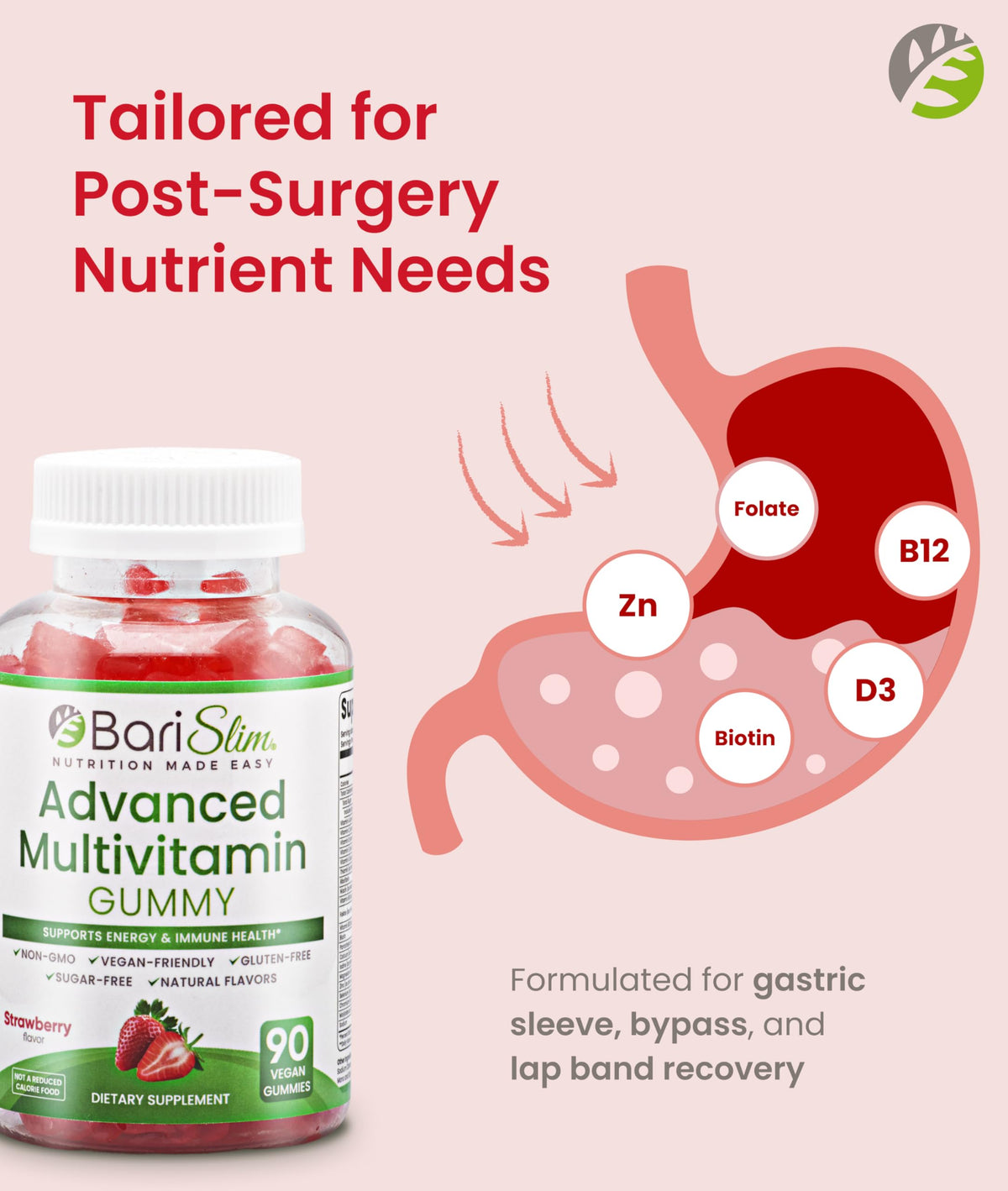 BariSlim Gummies Multivitamines - gummies à la fraise sur une table