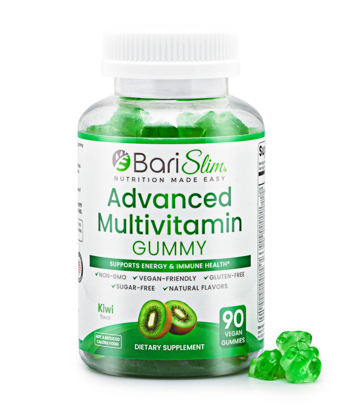BariSlim Gummies Multivitamines Végétales Kiwi 90 unités, vue de face