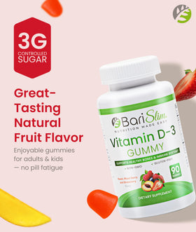 BariSlim Gummies Vitamin D-3 90 Chews on a wooden table