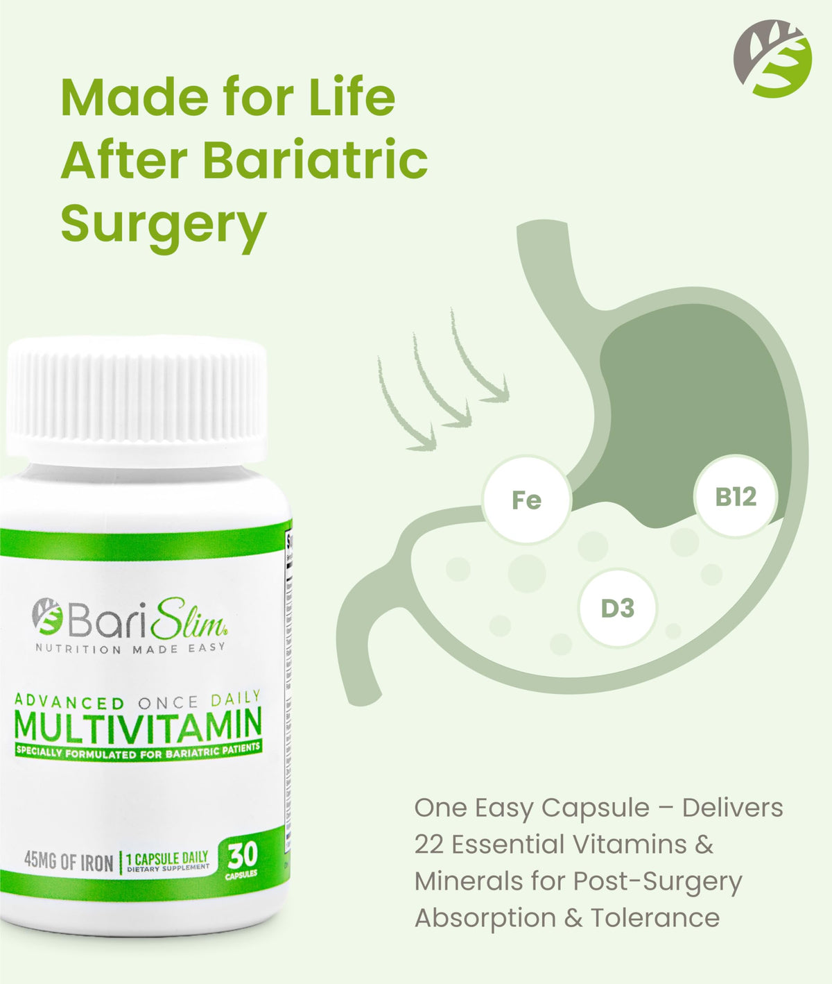 BariSlim Multivitamine Bariatique Avancée 30 capsules avec étiquette