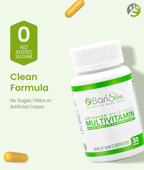 BariSlim Multivitamine Bariatique Avancée capsules dans un verre