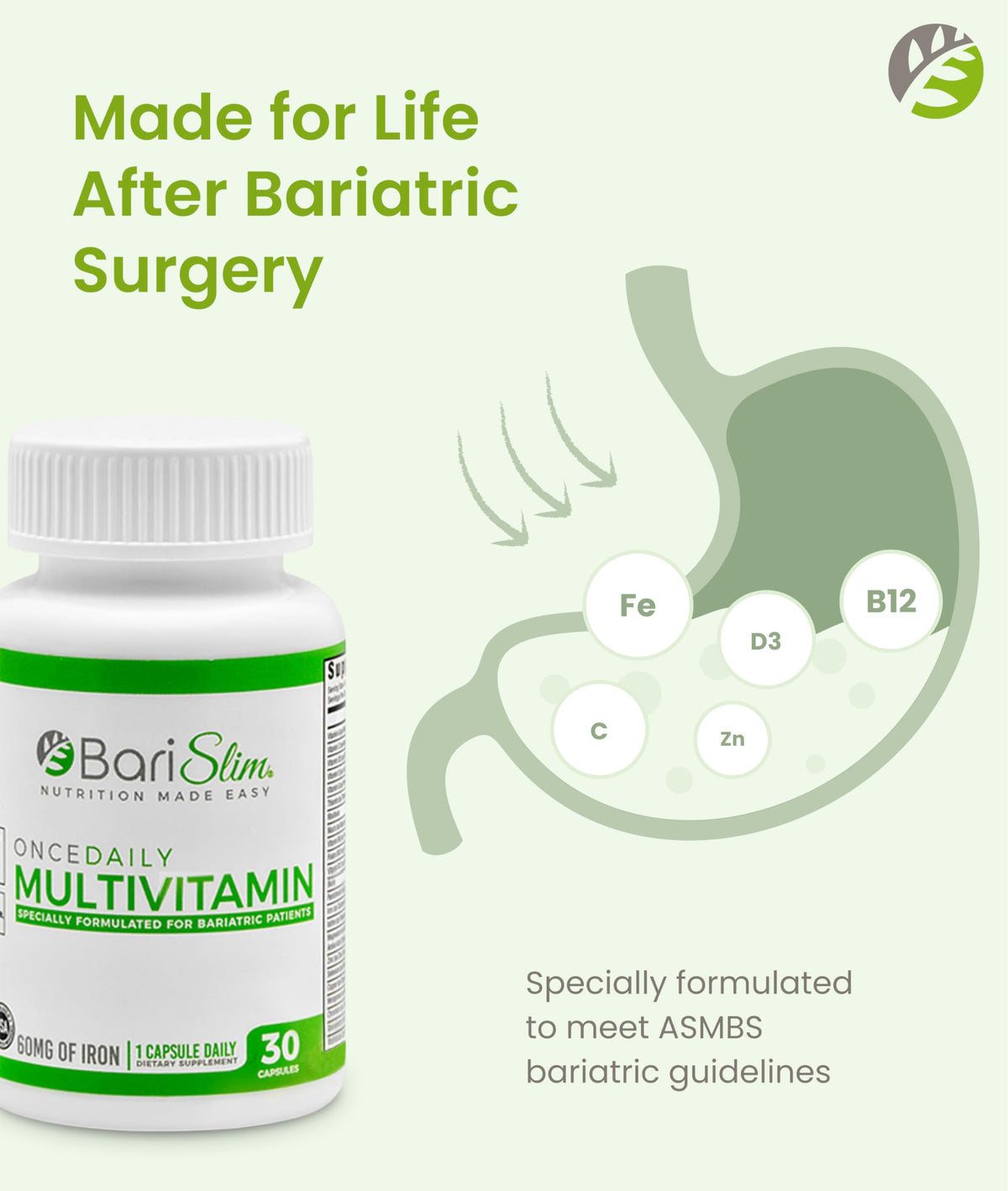 BariSlim Multivitamine Quotidienne avec Fer 60mg - vue de côté