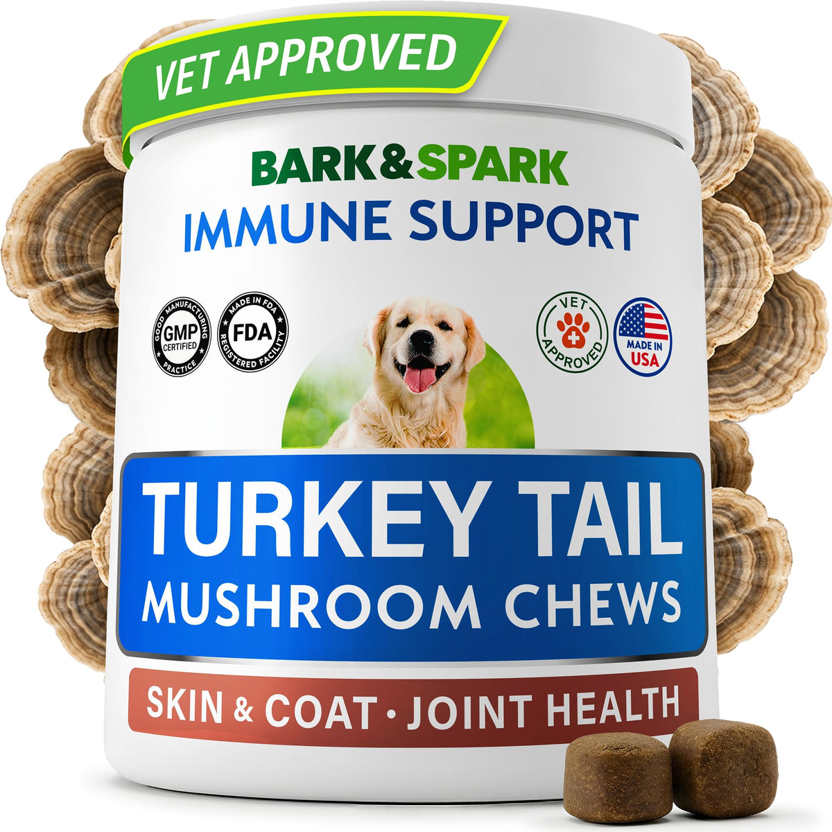 BARK&SPARK Chews de Champignon Turkey Tail pour Chiens - vue de face