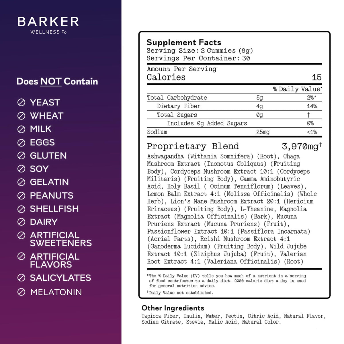 Barker Wellness Gummies de Champignons Adaptogènes Nuit 60ct sur une table