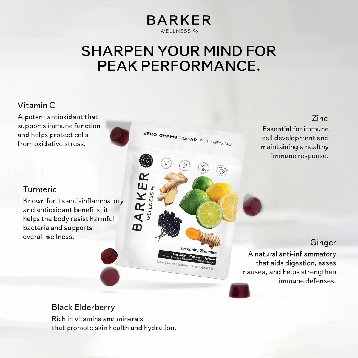 Barker Wellness Gummies, présentation sur une table