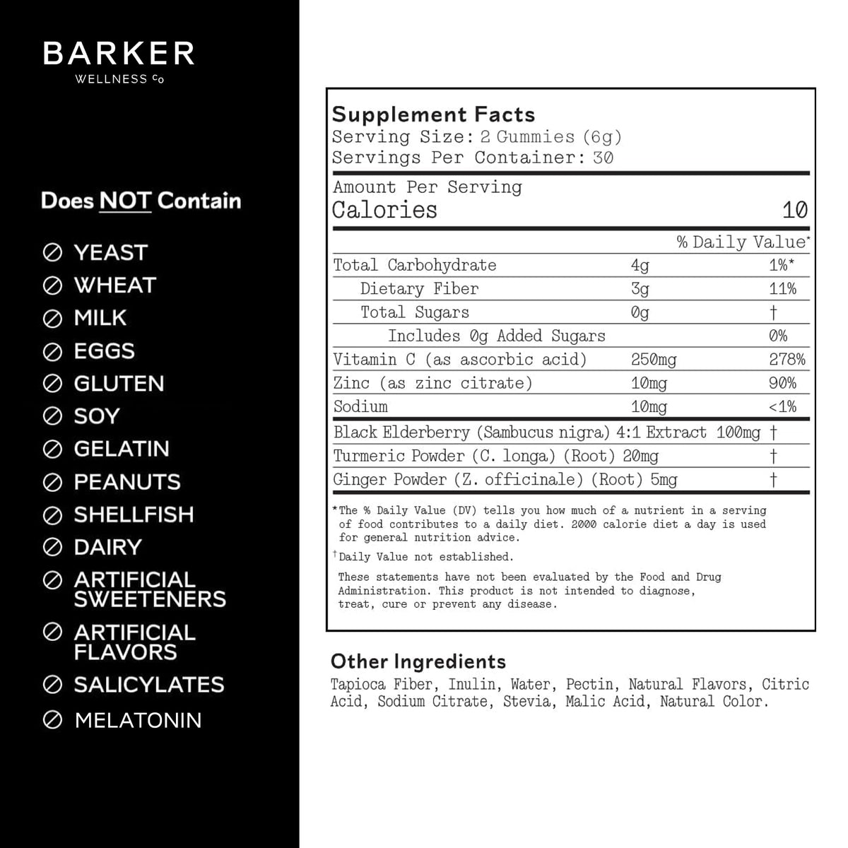 Barker Wellness Gummies, vue arrière de l'emballage