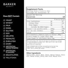 Barker Wellness Gummies, vue arrière de l'emballage