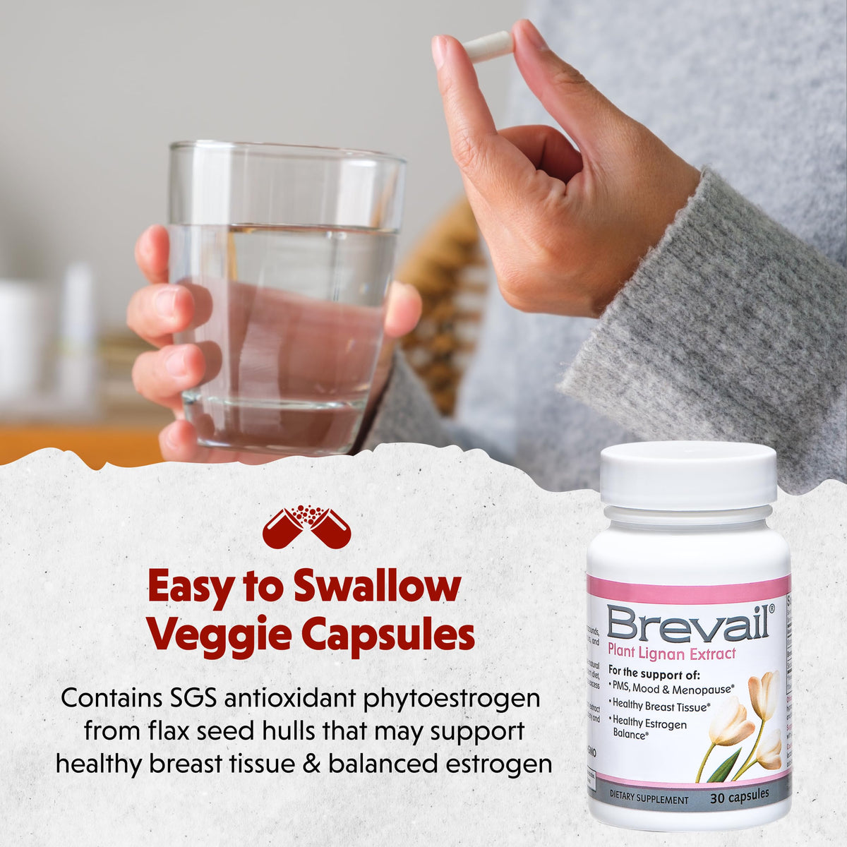 Barlean's Brevail Extrait de Lignane 30 Capsules ouvertes avec une capsule à côté