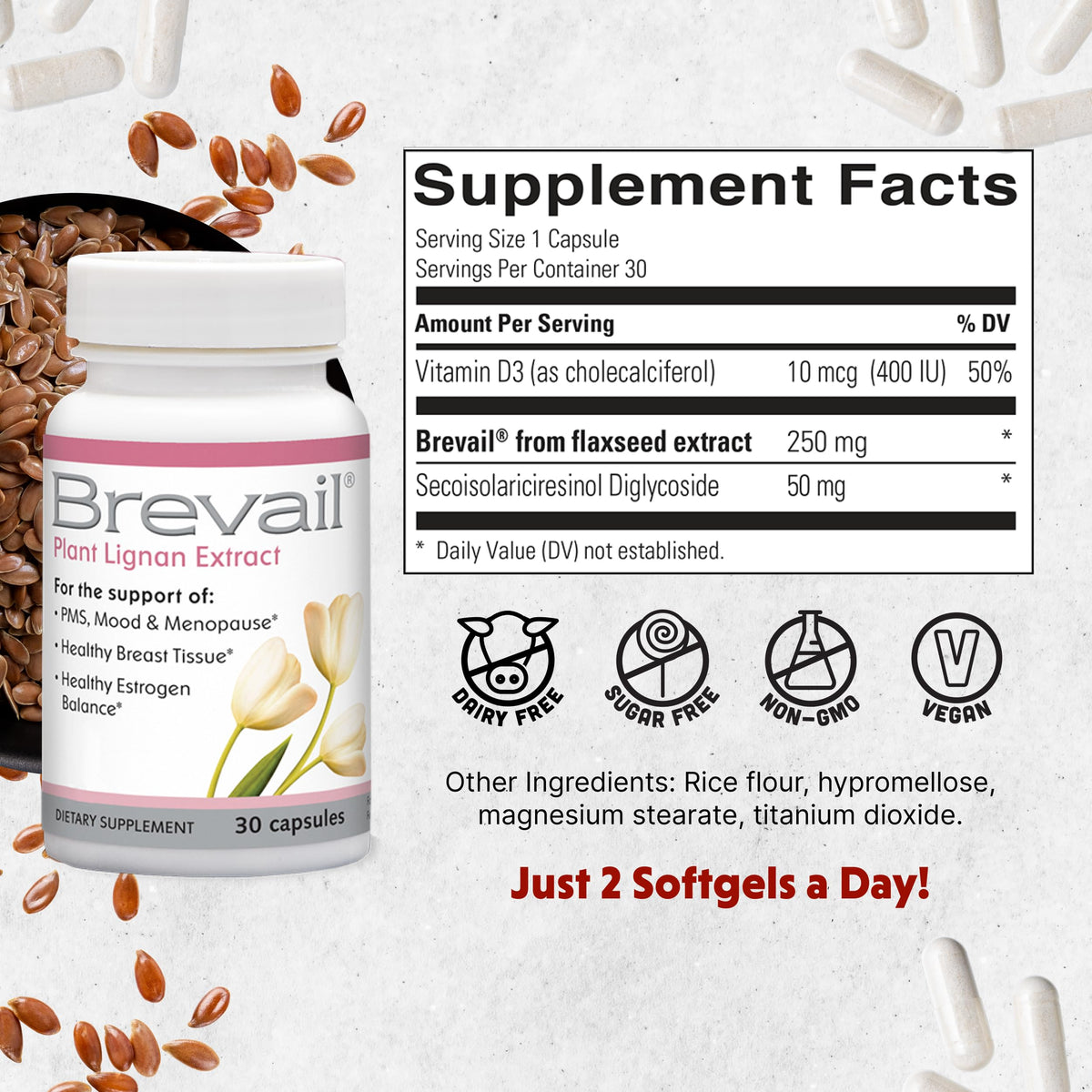 Barlean's Brevail Extrait de Lignane 30 Capsules vue de dos