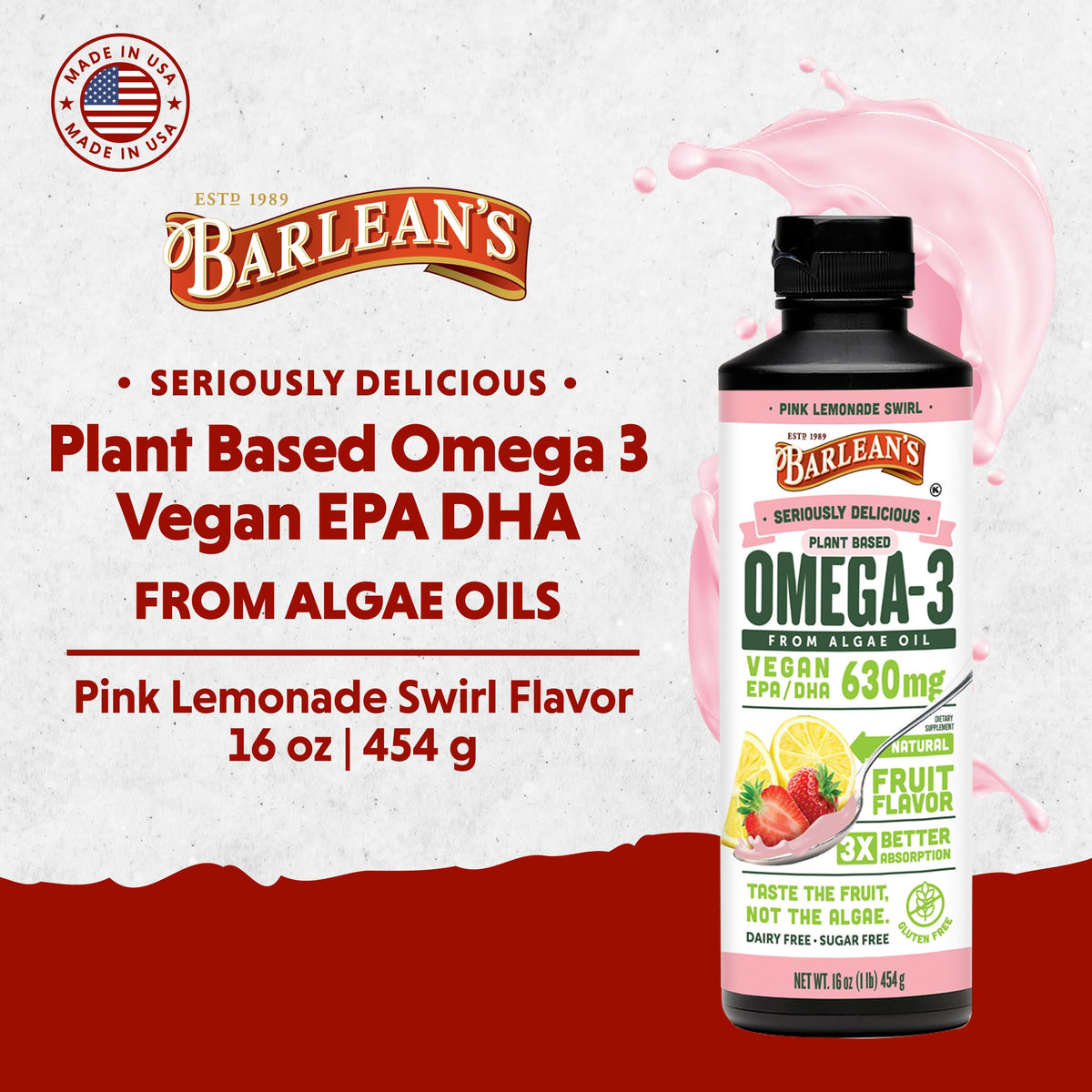 Barlean's Complément Alimentaire Omega 3 Vegan 630 mg EPA DHA cuillère de dosage