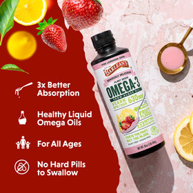 Barlean's Complément Alimentaire Omega 3 Vegan 630 mg EPA DHA dans un bol de yaourt