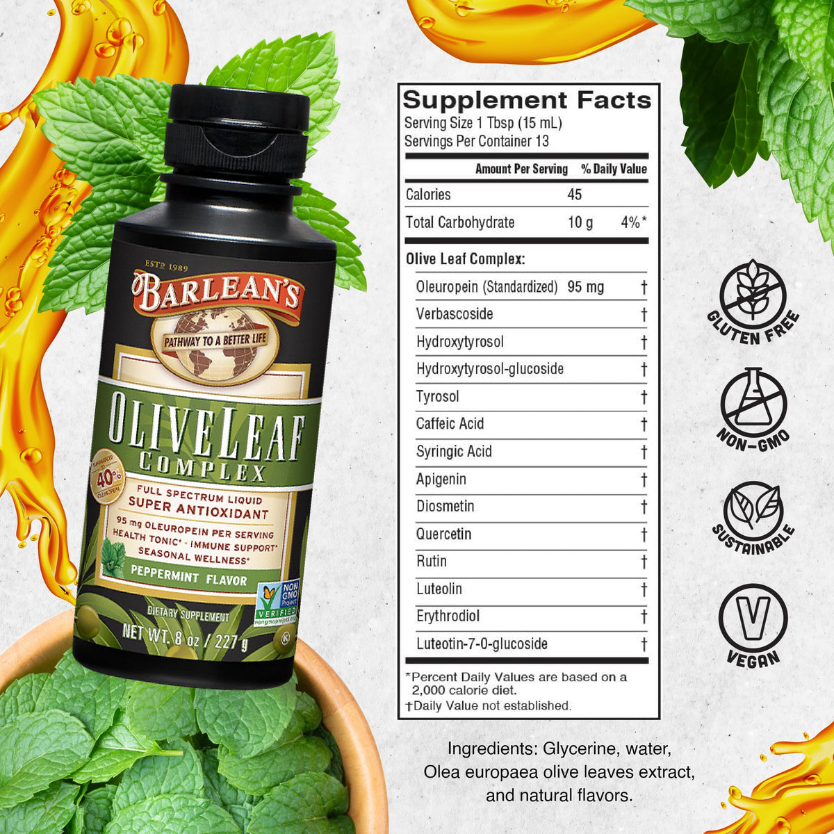 Barlean's Complexe de Feuille d'Olivier à la Menthe 240ml côté