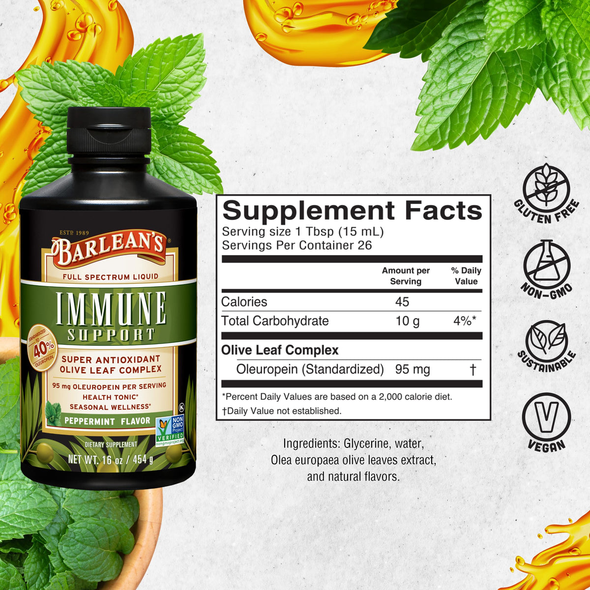 Barlean's complexe liquide de feuille d'olivier 473ml en usage