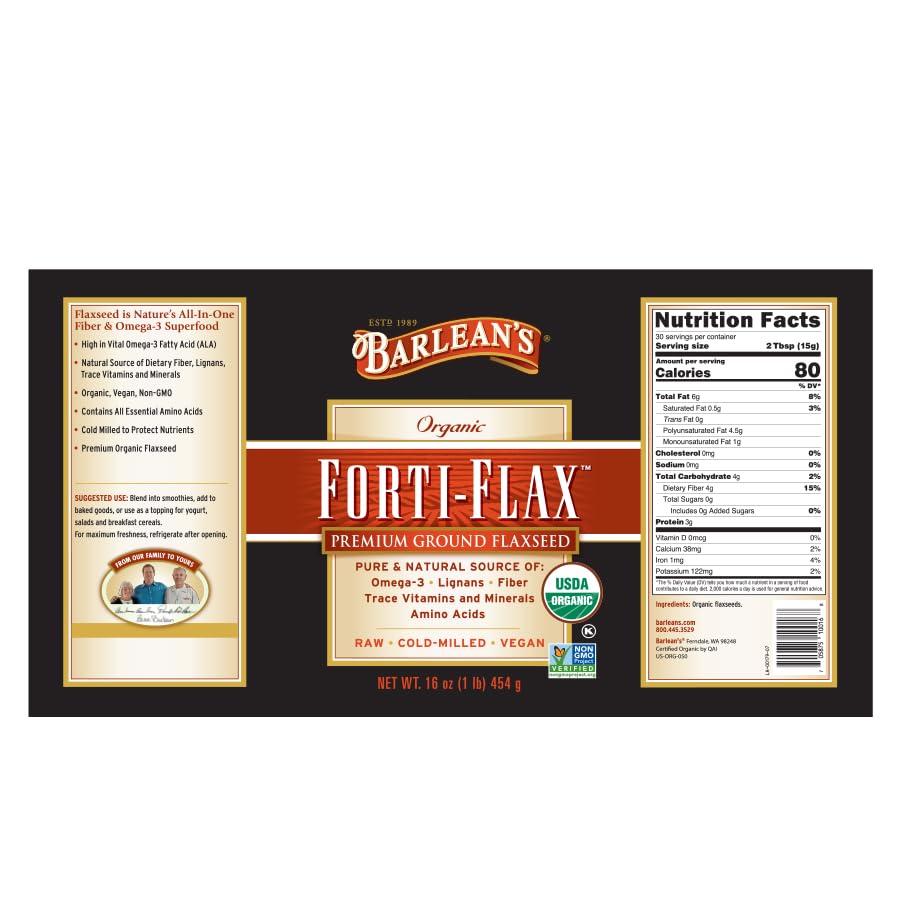 Barlean's Forti-Flax Graines de Lin Bio 16oz avec cuillère