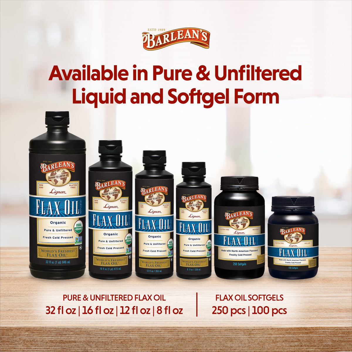 Barlean's Huile de Lin Lignan 32 oz en gros plan sur texture