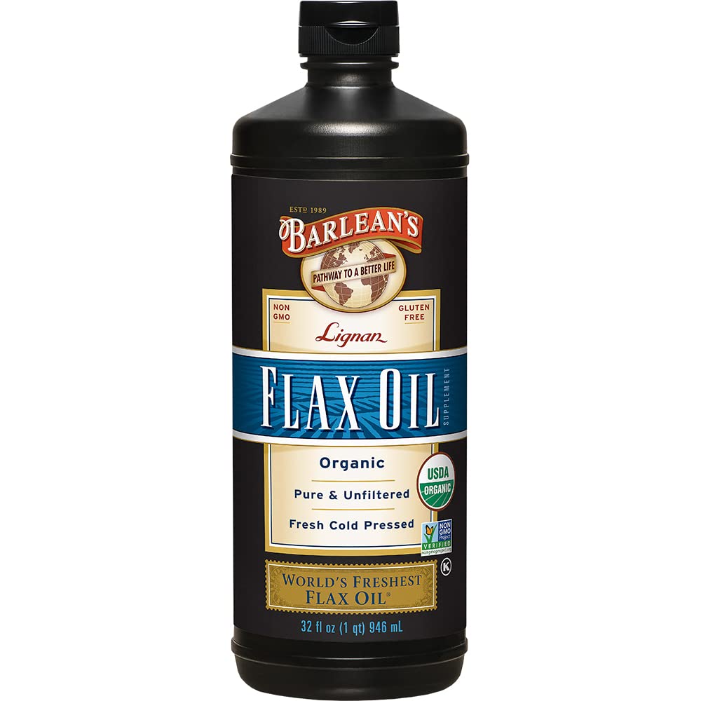 Barlean's Huile de Lin Lignan 32 oz vue avant avec étiquette