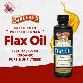 Barlean's Huile de Lin Lignan Bio 12oz étiquette
