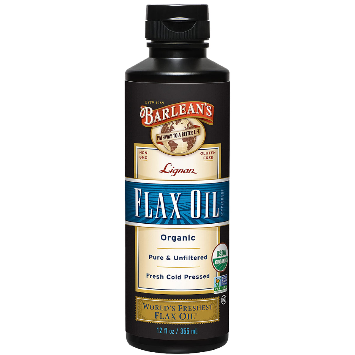 Barlean's Huile de Lin Lignan Bio 12oz vue avant