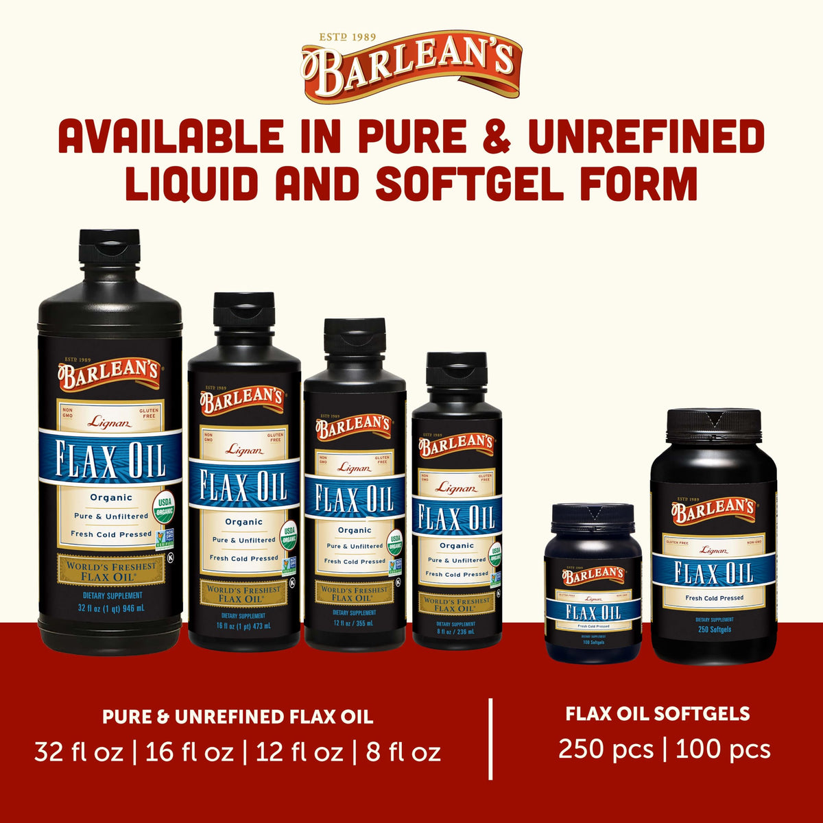 Barlean's Huile de Lin Lignane 1000 mg gélules molles dans un sac de voyage