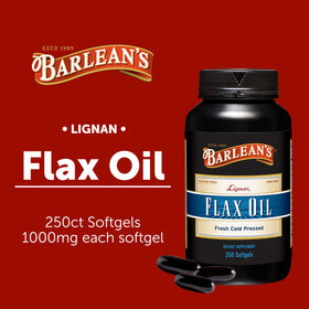 Barlean's Huile de Lin Lignane 1000 mg gélules molles sur fond blanc