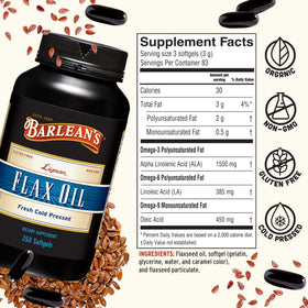 Barlean's Huile de Lin Lignane 1000 mg gélules molles sur une table