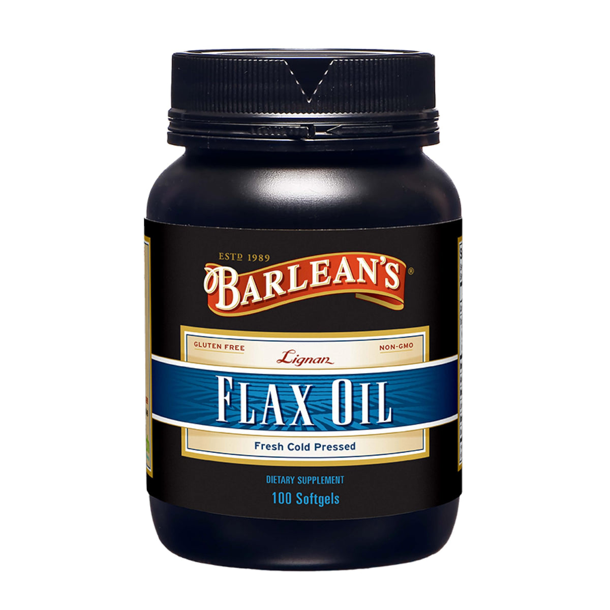 Barlean's Huile de Lin Lignanes Gélules 1550mg ALA, vue avant de l'emballage
