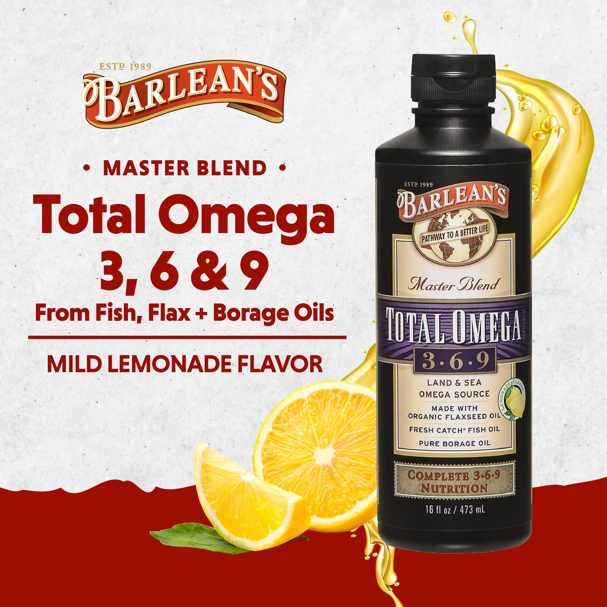 Barlean's Huile de Poisson Oméga 3 6 9 6 468 mg étiquette avec informations nutritionnelles