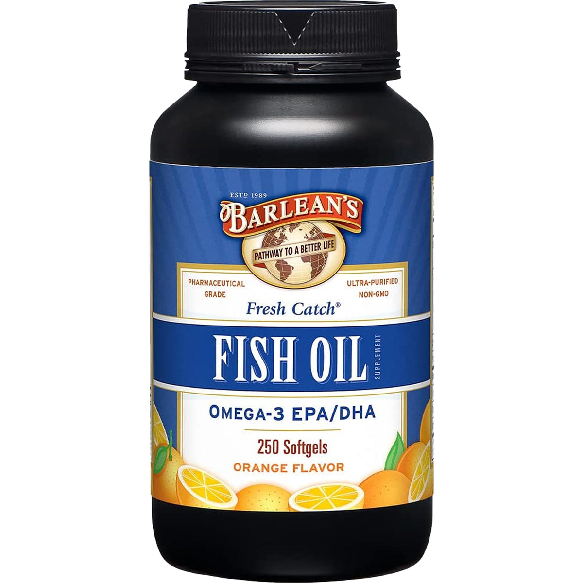 Barlean's Huile de Poisson Omega 3 600mg Gélules Orange vue de face