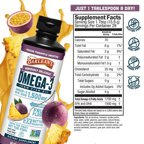 Barlean's Huile de Poisson Omega-3 Ananas Passion 16oz étiquette