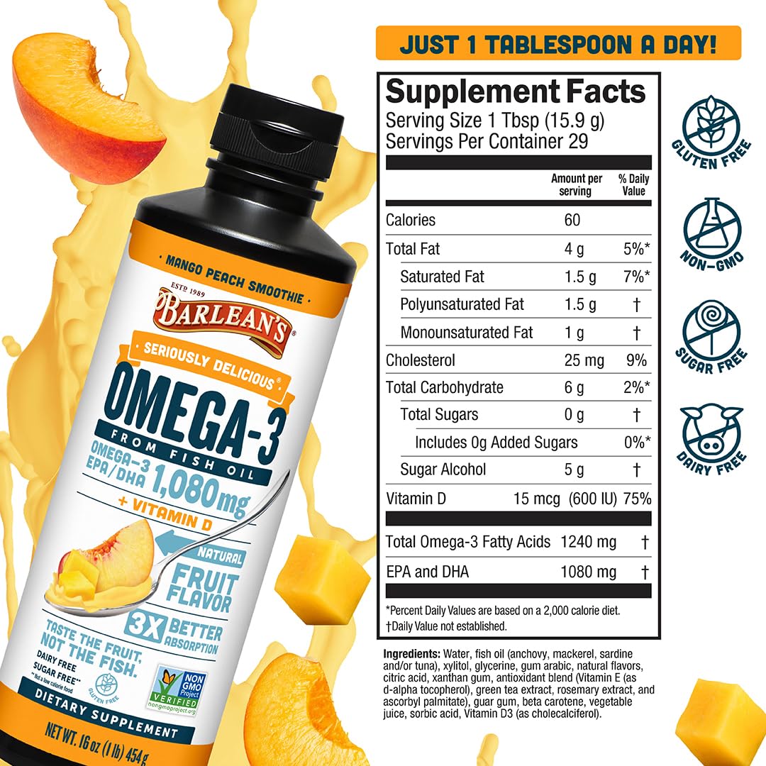 Barlean's Huile de Poisson Omega-3 avec étiquette visible