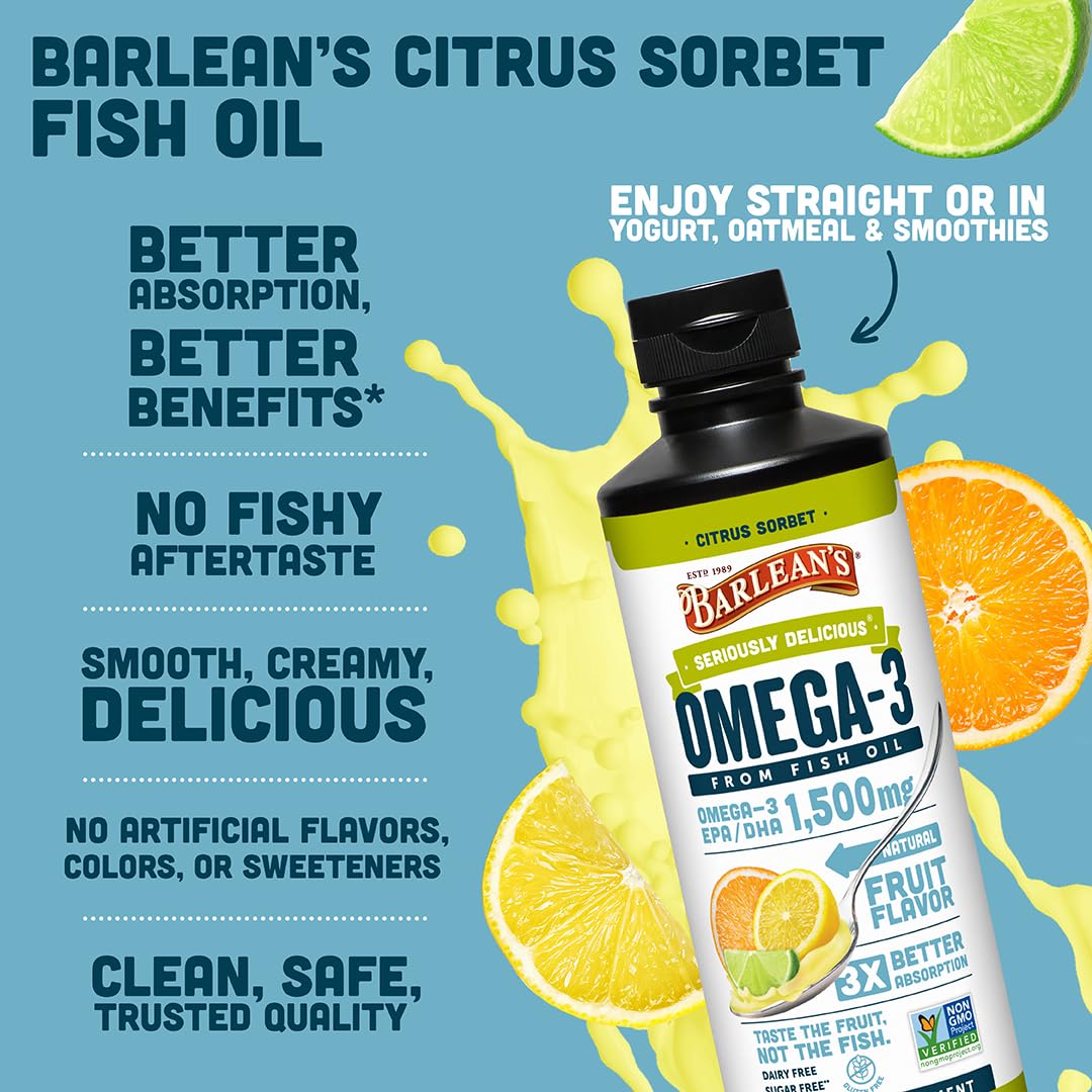 Barlean's Huile de Poisson Omega-3 Citrus Sorbet sur yaourt