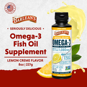 Barlean's Huile de Poisson Omega-3 Crème Citron versée dans une cuillère