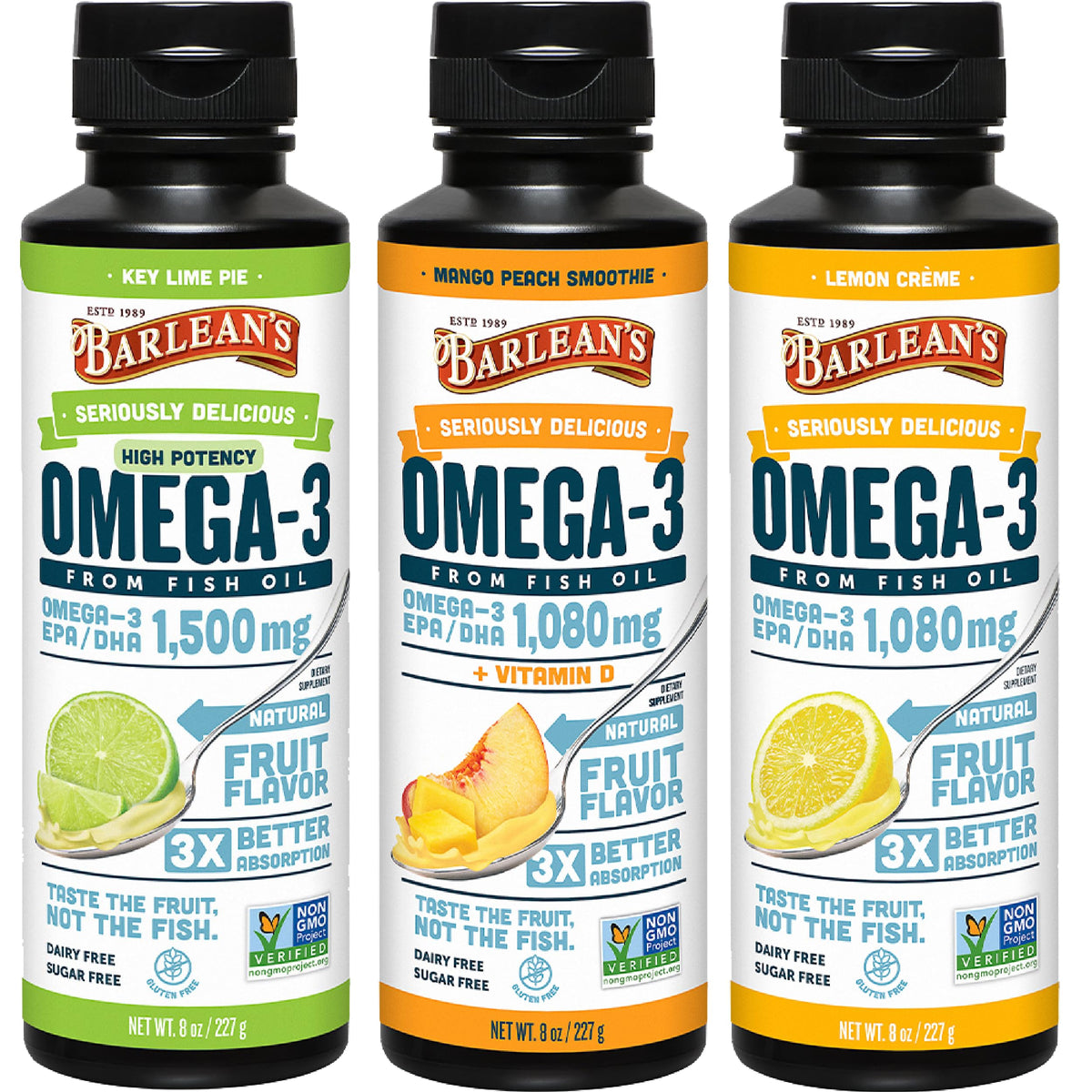 Barlean's Huile de Poisson Omega-3 Liquide 1500mg Key Lime Pie vue avant