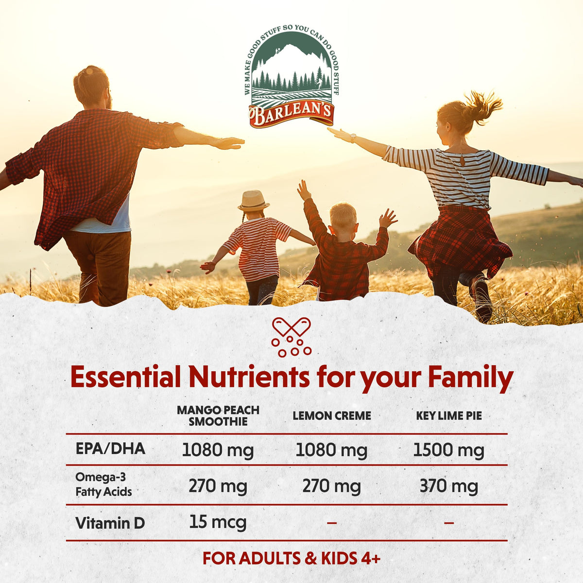 Barlean's Huile de Poisson Omega-3 Liquide 1500mg pack de trois saveurs