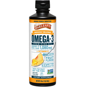 Barlean's Huile de Poisson Omega-3 Mangue Pêche 16oz vue de face