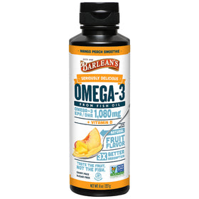 Barlean's Huile de Poisson Omega-3 Mangue Pêche 8oz vue de face