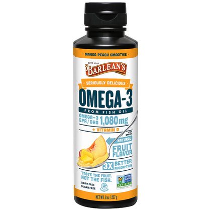 Barlean's Huile de Poisson Omega-3 Mangue Pêche 8oz vue de face