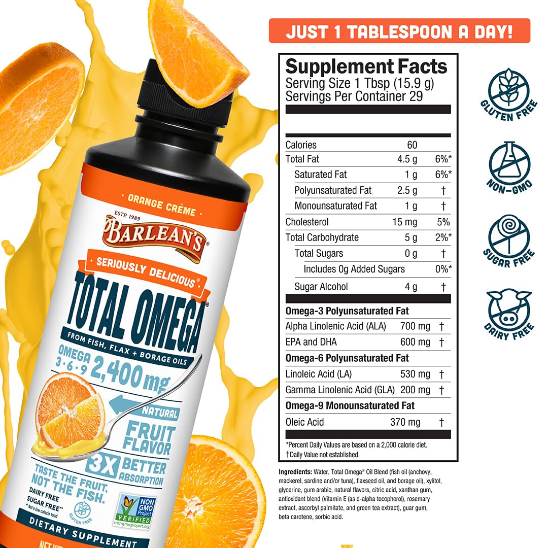 Barlean's Huile de Poisson Orange Crème 2400mg avec des ingrédients naturels