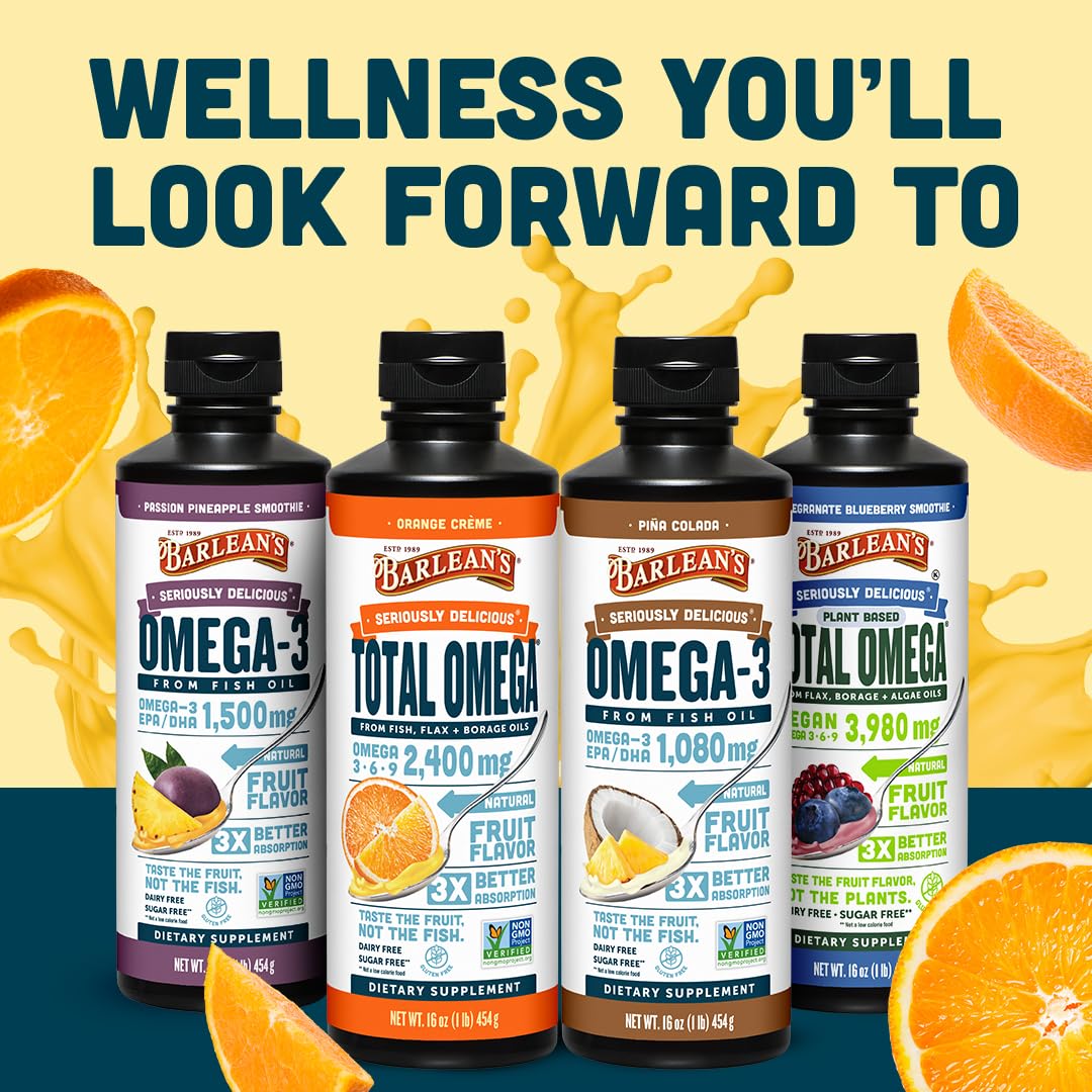 Barlean's Huile de Poisson Orange Crème 2400mg échantillon sur une cuillère