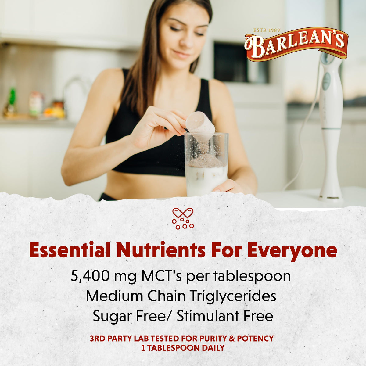 Barlean's huile MCT à la noix de coco 16 oz avec ingrédients