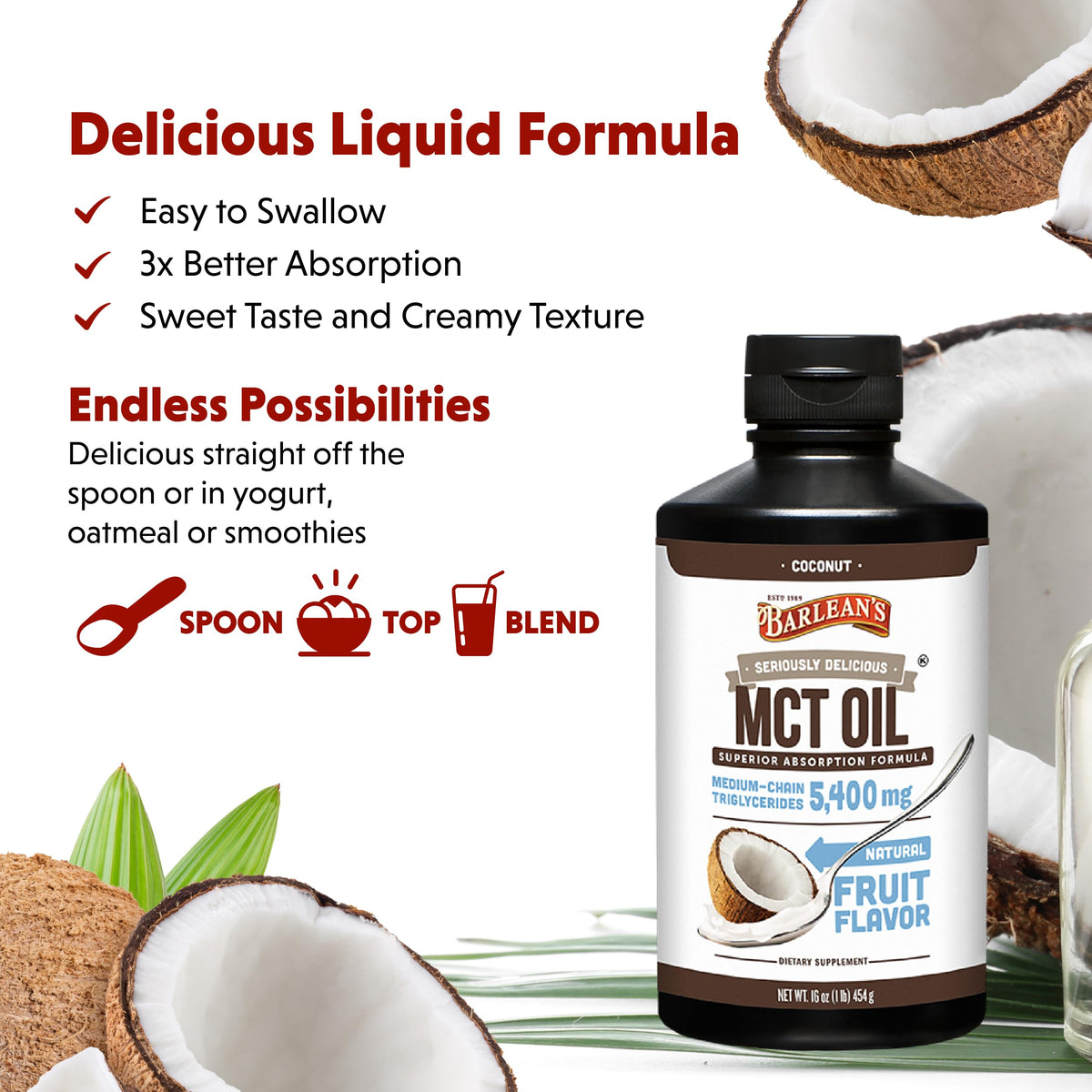 Barlean's huile MCT à la noix de coco 16 oz dans un smoothie