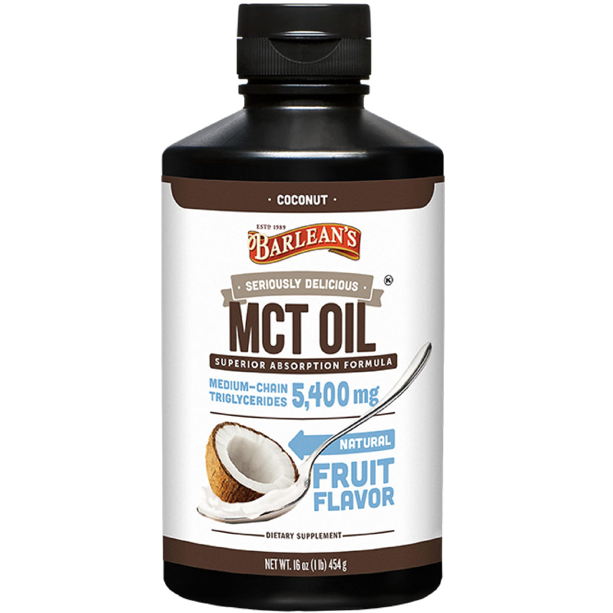 Barlean's huile MCT à la noix de coco 16 oz vue avant