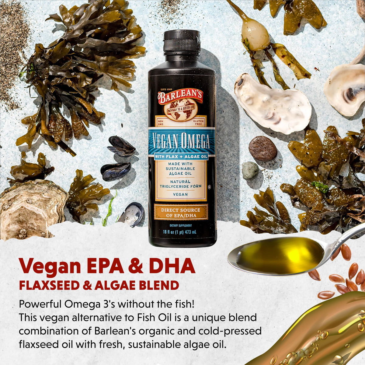 Barlean's Huile Végétale Omega 3 6 9 490g avec ingrédients