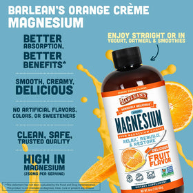 Barlean's Magnesium Citrate Liquide sur une table avec des fruits