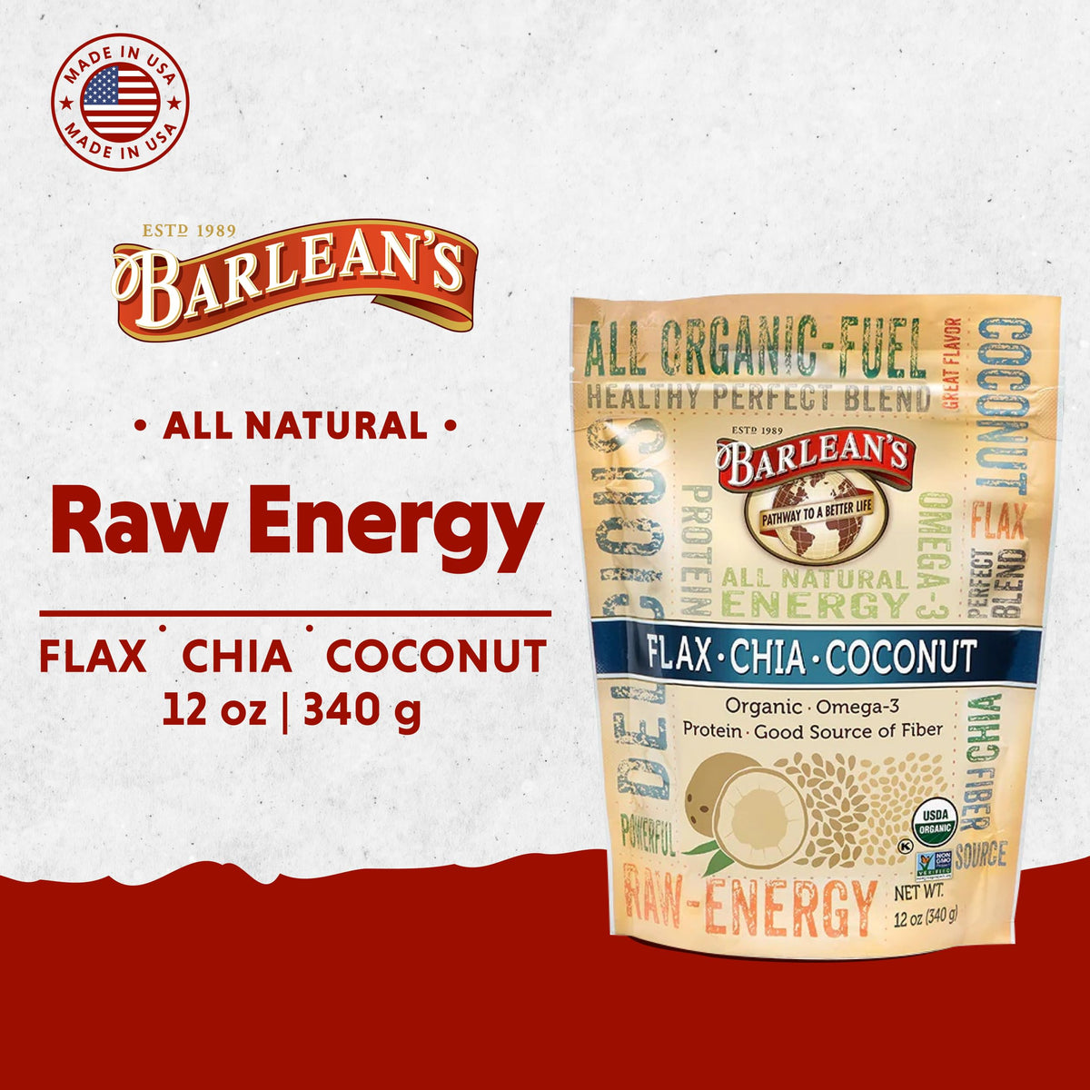 Barlean's Mélange de Graines de Lin, Chia et Coco 372g emballage